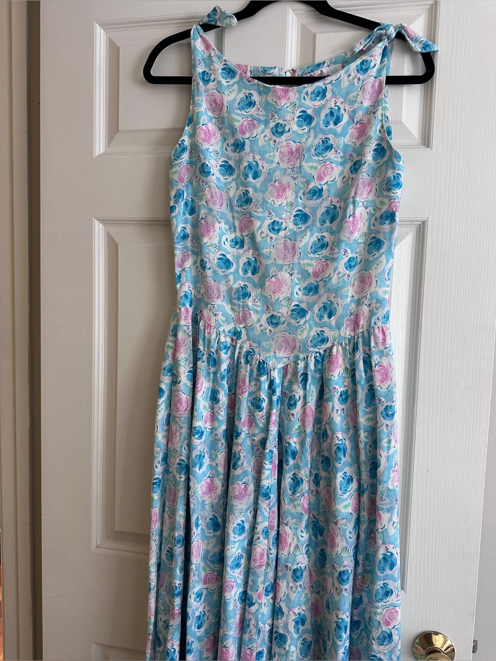 jane schaffhausen belle france dress Round Collar Blue Flora Shoulder Bow Sz 10